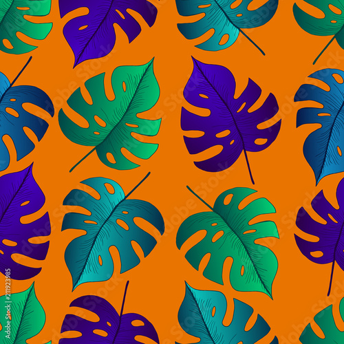 Tropical leaf monstera seamless pattern background