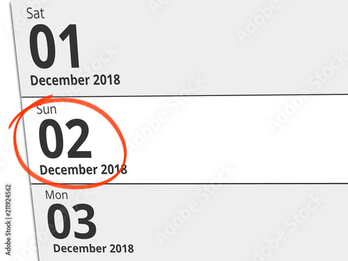 Date Sunday 02 December 2018 circled in red on a calendar
