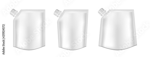 White empty plastic packaging with cap. Blank foil sachet for food or drink