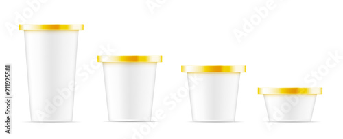 White container with gold metal cap for ice cream, food or cosmetic