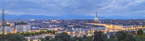 night panorama of Turin with lights in Italy