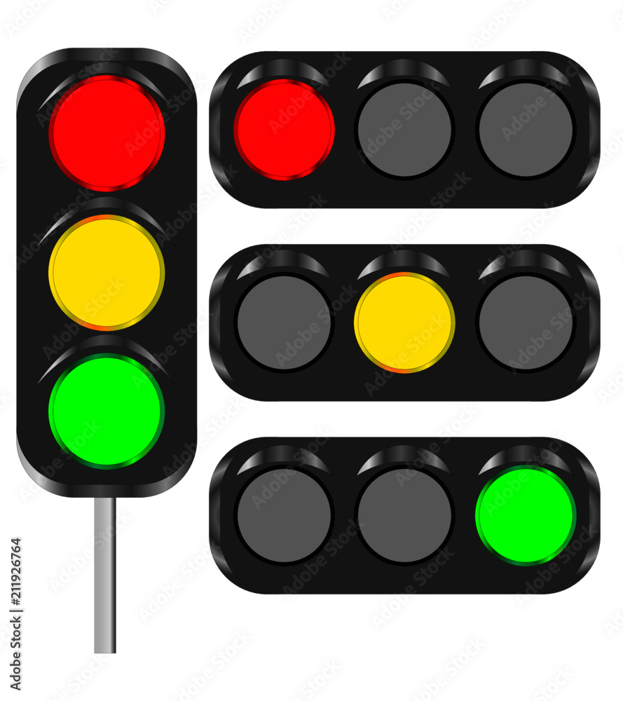 Traffic light. Red, yellow, green lights - Go, wait or stop. International Traffic Light's Day. Applique design illustrations. Stock | Adobe