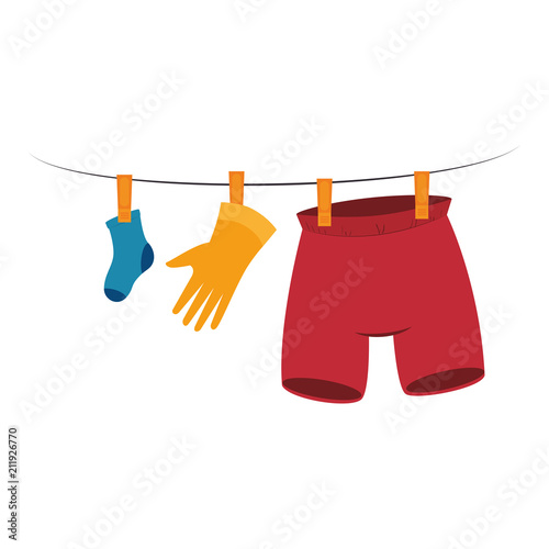 clothes drying on wire vector illustration design