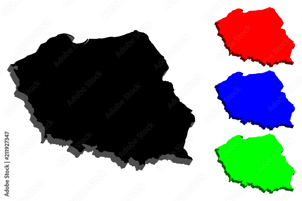 3D map of Poland (Republic of Poland) - black, red, blue and green - vector illustration