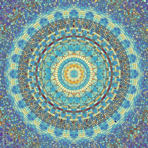 Seamless background pattern. Round mosaic art pattern of different tile textures.