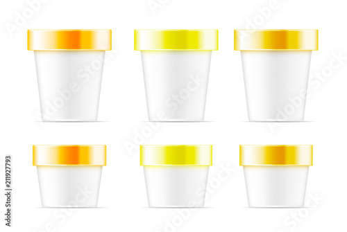 White container with gold metal cap for ice cream, food or cosmetic