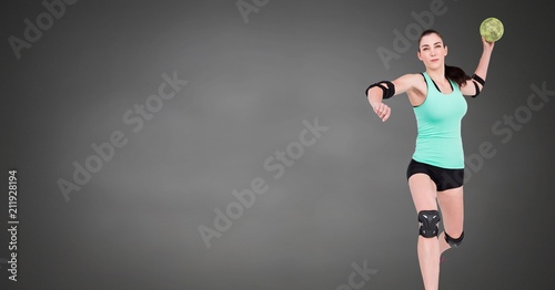 Handball woman with blank grey background