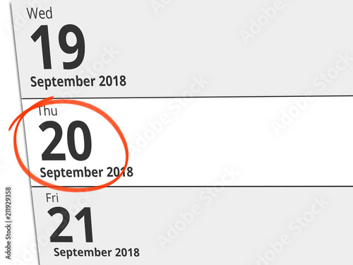 Date Thursday 20 September 2018 circled in red on a calendar