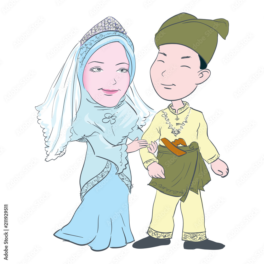 Cartoon of Malay couple in wedding-Vector Illustration Cartoon of Malay couple in wedding-Vector Illustration