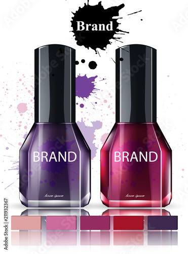 Nail polish Cosmetics watercolor Vector. Product placement brand collection