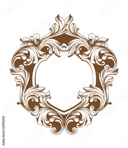 Vintage baroque frame heart shape card Vector. Detailed rich ornament illustration graphic line arts