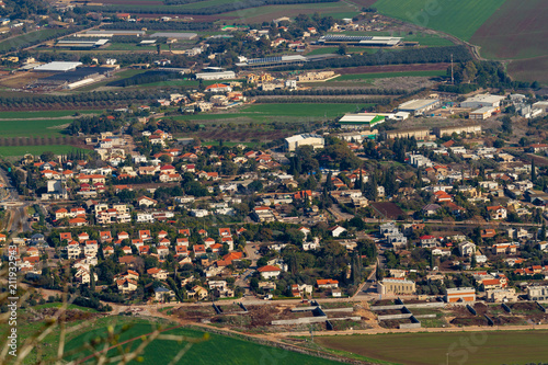 Close up view from Mount Tabor to Kibbutz Alonim in Israel photo
