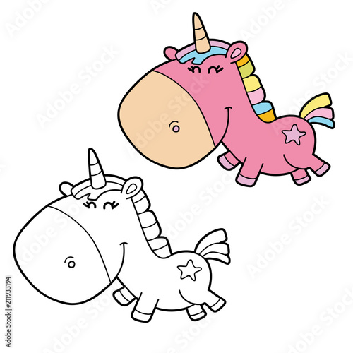  Vector illustration coloring page of happy cartoon  unicorn for children, coloring and scrap book