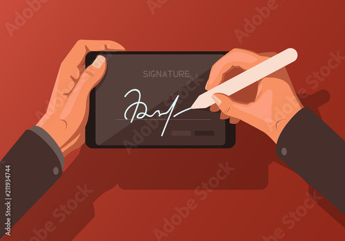 Flat illustration on the theme of digital signature