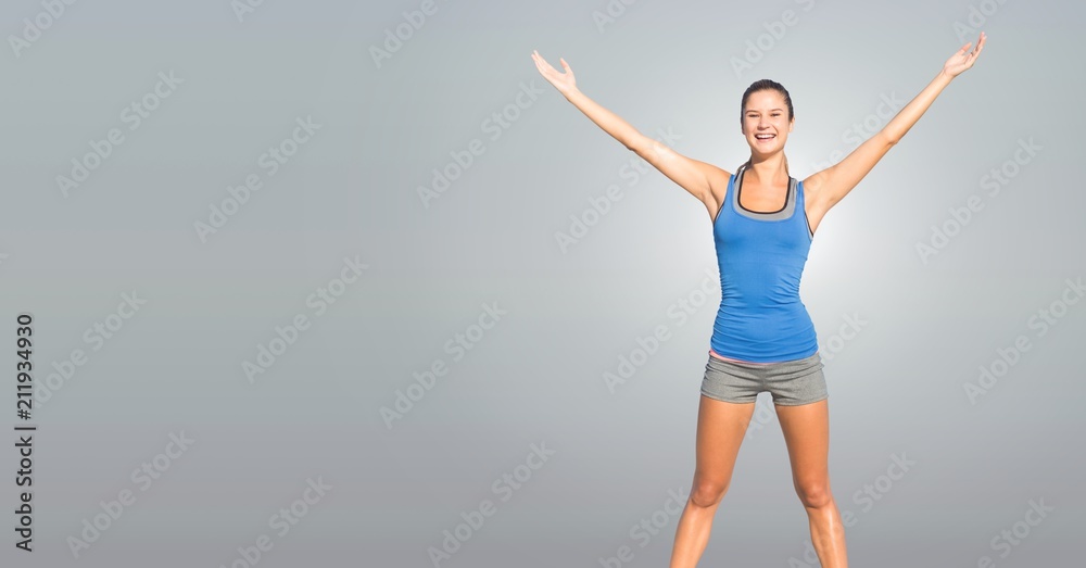 Athletic fit woman with blank grey background