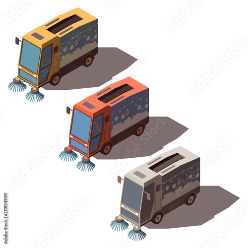 Isometric street sweeper machine isolated