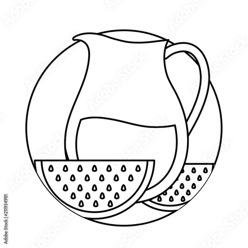 lemonade pitcher and watermelon over white background, vector illustration