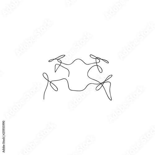 One line flying drone. Hand drawn vector illustration.