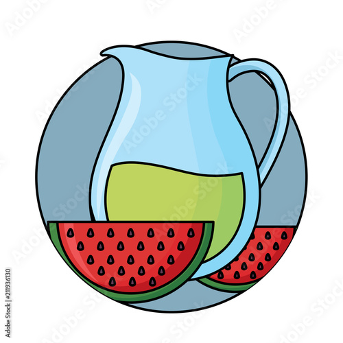 lemonade pitcher and watermelon over white background, vector illustration