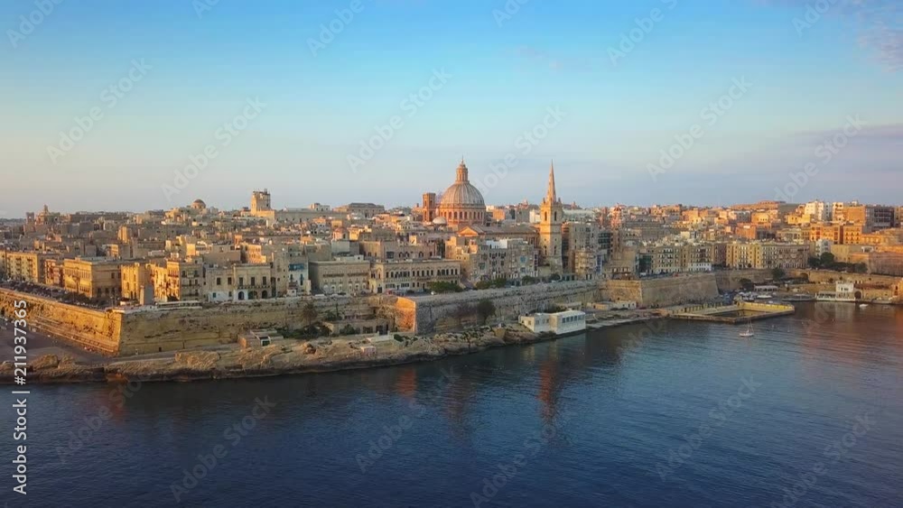Valletta, Malta - 4K flying towards St.Paul's Cathedral and Our Lady of Mount Carmel Basilica at Valletta on a summer morning Valletta, Malta - 4K flying towards St.Paul's Cathedral and Our Lady of Mount Carmel Basilica at Valletta on a summer morning