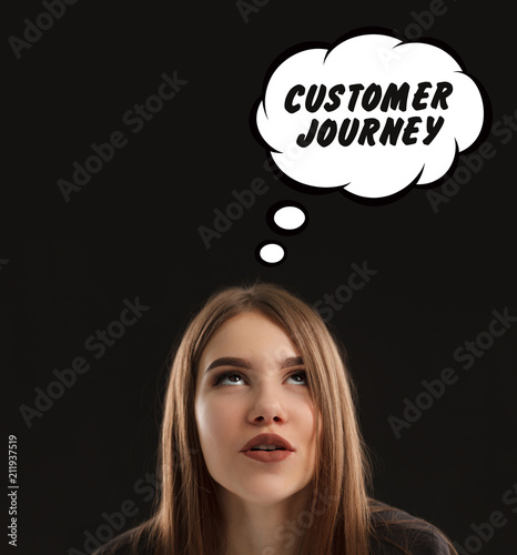 The concept of marketing, technology, the Internet and the network. The young entrepreneur gets an idea: Customer journey