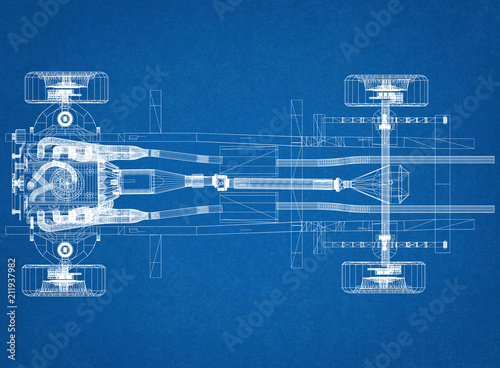 car chassis and engine Design - Blueprint