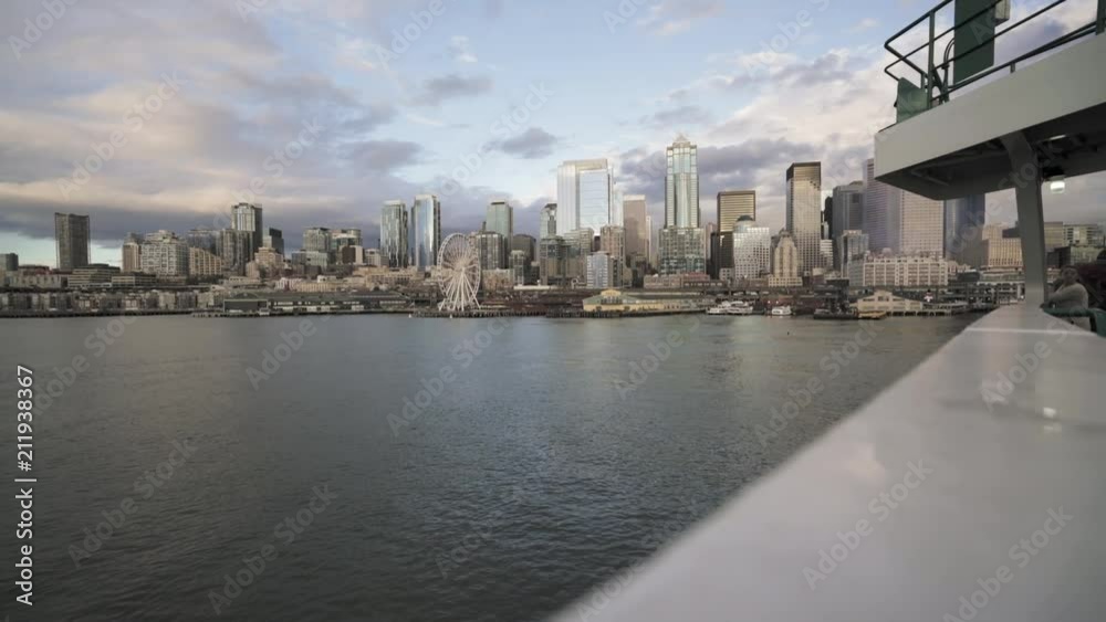 Ferry ride from Seattle at sunset with view of the skyline Ferry ride from Seattle at sunset with view of the skyline