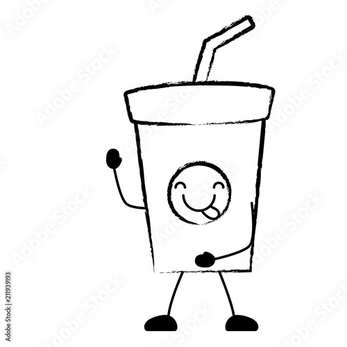 Kawaii soft drink cup icon over white background, vector illustration