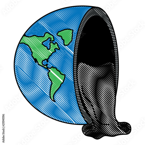 half of the planet with oil spilled over white background, vector illustration