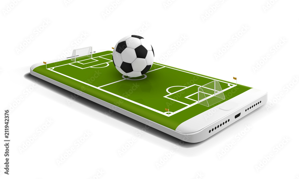 Vettoriale Stock Mobile football soccer. Mobile sport play match. Online  soccer game with live mobile app. Football field on the smartphone screen  and ball. Online ticket sales concept | Adobe Stock