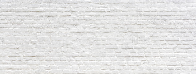 White painted old brick Wall panoramic background