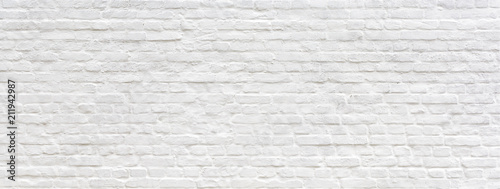 Fotografie, Obraz White painted old brick Wall panoramic background