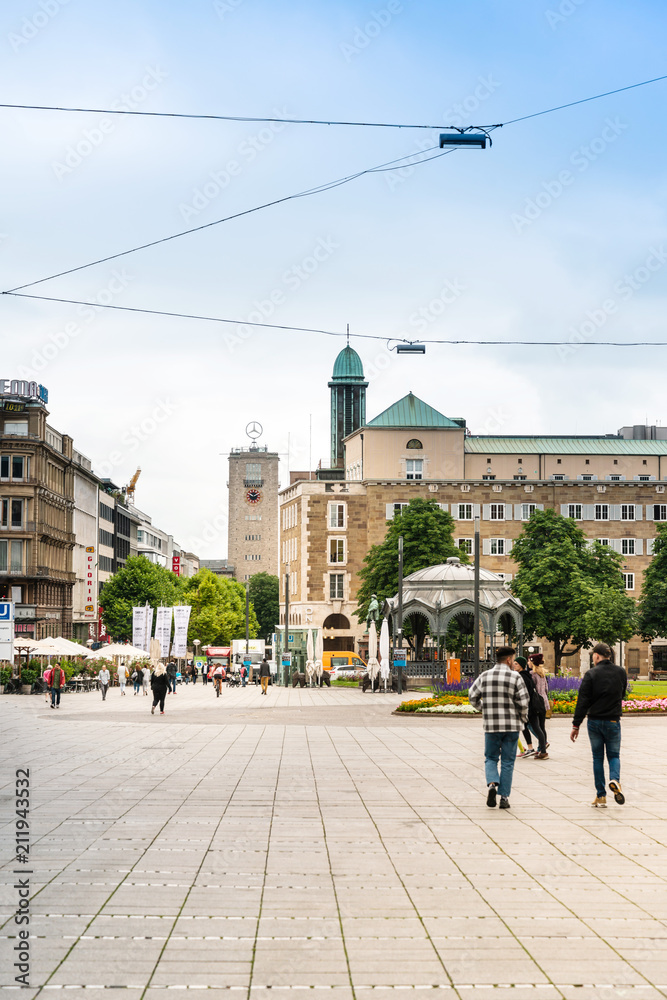 STUTTGART, GERMANY - June 25, 2018: Tourists foot Street in Stuttgart, its metropolitan area are consistently ranked among the top 20 European metropolitan areas by GDP.