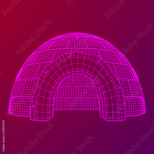 Igloo icehouse. Snowhouse or snowhut. Eskimo shelter built of ice. Wireframe low poly mesh vector illustration