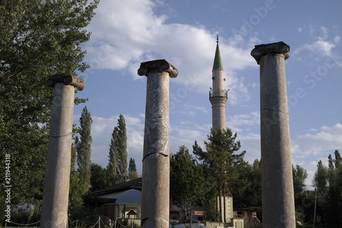 macellum aizonai street column and mosque, Cavdarhisar, Kutahya, Turkey photo