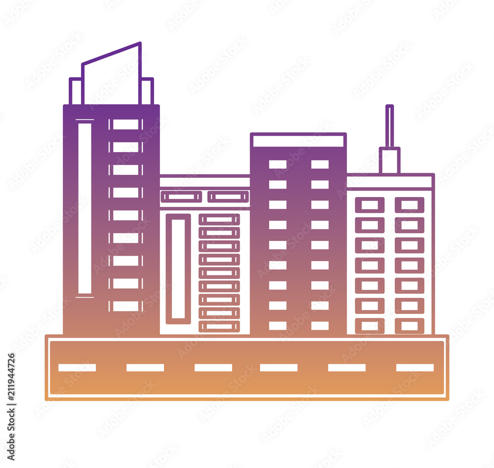 street with city buildings icon over white background, vector illustration