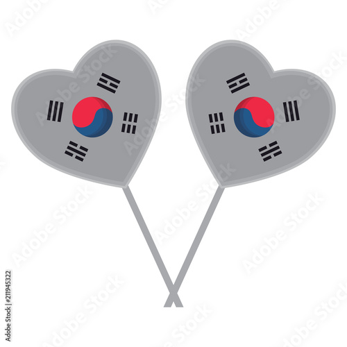 decorative hearts with south korea flag design over white background, vector illustration