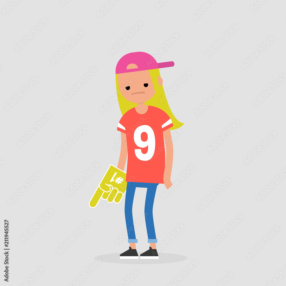 Young upset football fan. Loss. Sport. Flat editable vector illustration, clip art