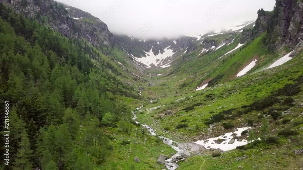 Aerial view of the mountain stream in the Alpine mountains. Austria Aerial view of the mountain stream in the Alpine mountains. Austria