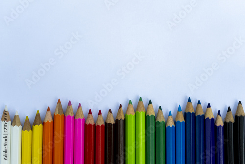 Top view of colored pencils