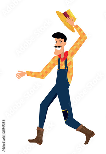 cartoon farmer man with a peasant hat icon over white background, vector illustration