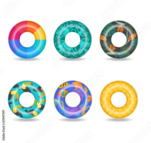 Set of colorful inflatable swim rings