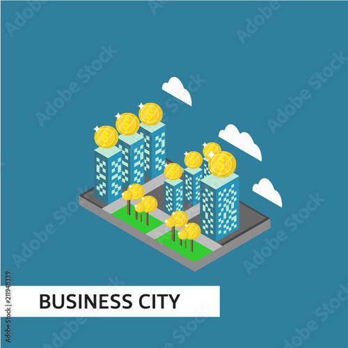 Business City Isometric Vector Template Design Illustration