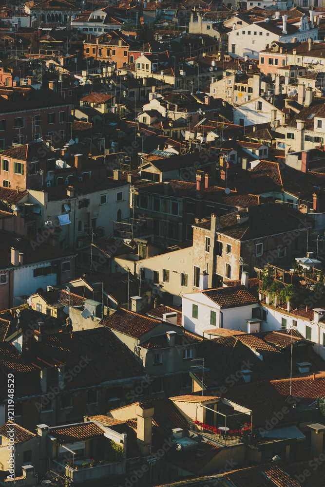 Venetian houses and rooftops of Venice, Italy during sunset