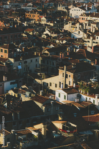 Venetian houses and rooftops of Venice, Italy during sunset