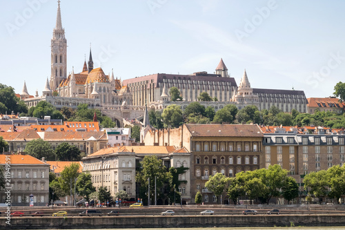 The panoramic cityscape of the historical Buda castle, the old architecture of the Buda hill and the Danube river in Budapest, Hungary