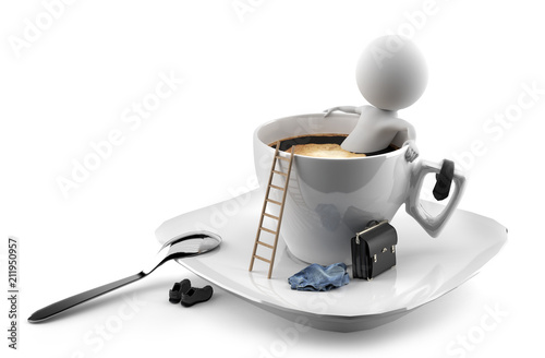 Kaffeepause f  r einen Angestellter - Vollbad in der Kaffeetasse