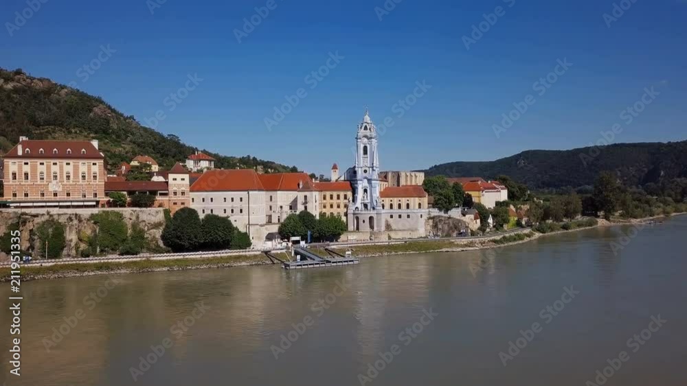 Panorama of Durnstein town, as it can be seen from cruise ship deck. Wachau valley, Austria Panorama of Durnstein town, as it can be seen from cruise ship deck. Wachau valley, Austria