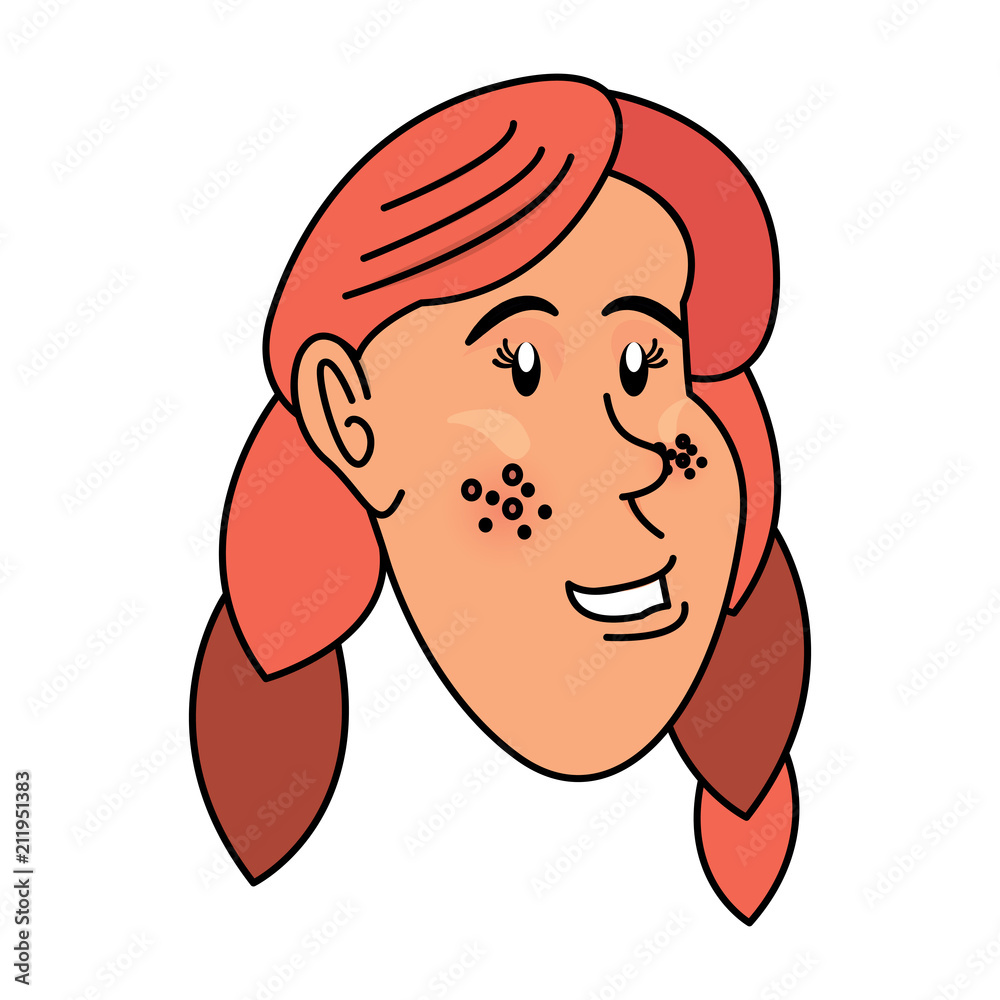 Fototapeta premium cartoon farmer woman with braids over white background, vector illustration