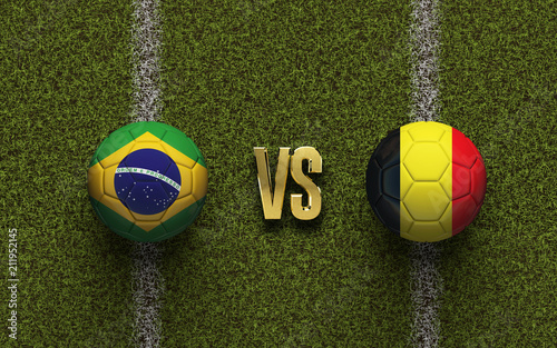 Brazil versus Belgium soccer quarter final match. 3D Rendering